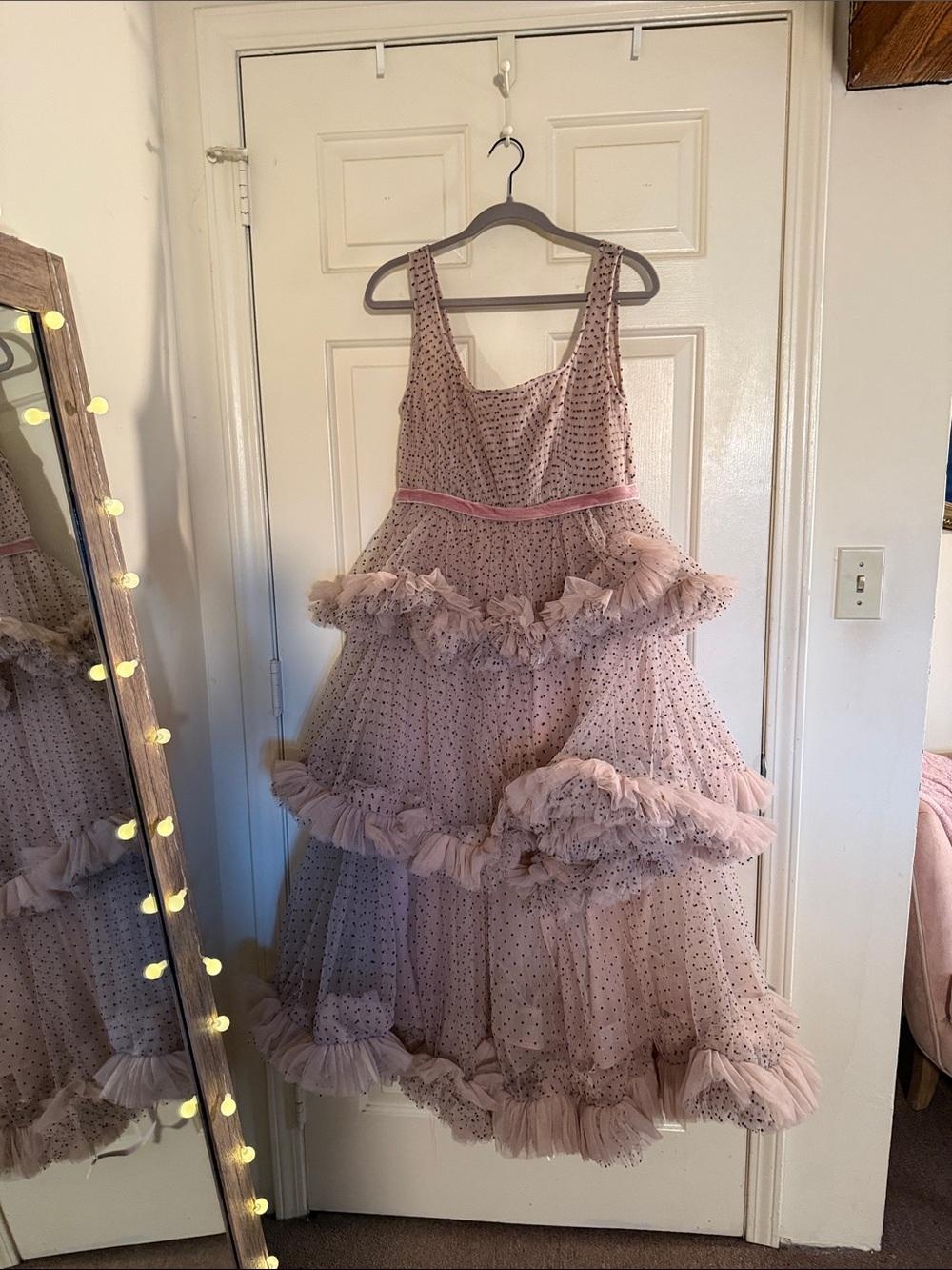 Mac Duggal Square-Neck Dotted Tulle Tiered Midi Dress - Picture 6 of 12